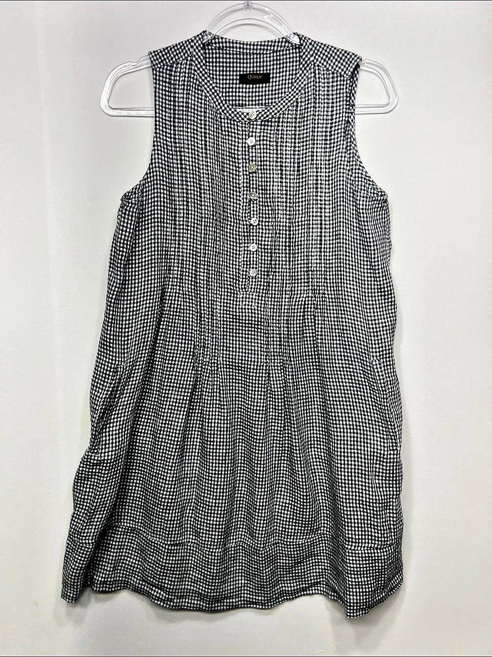 Quince 100% European Linen Sleeveless Swing Dress Black & White Size Small